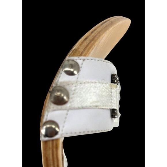 White Nasma Womens Rhinestone Studded Heeled Sandals Size 9.5 - Picture 11 of 13